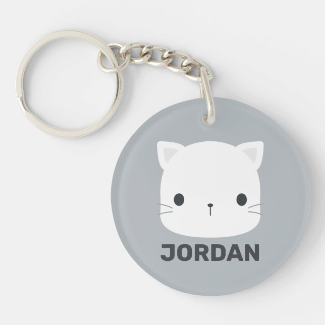 Cute Cat with Personalised Name Key Ring (Front)