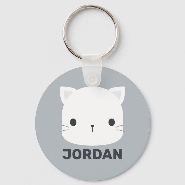 Cute Cat with Personalised Name Key Ring (Front)
