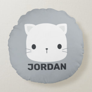 Cute Cat with Personalised Name Round Cushion