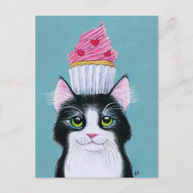 Cute cat with pink cupcake postcard (Front)
