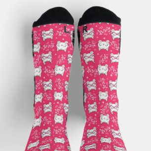 Cute Cat with Pink Socks   Adorable Feline Pattern
