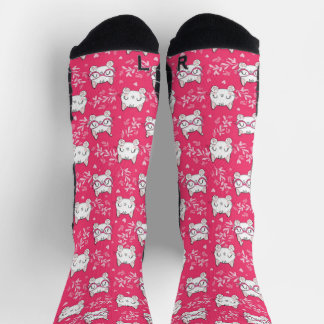 Cute Cat with Pink Socks | Adorable Feline Pattern