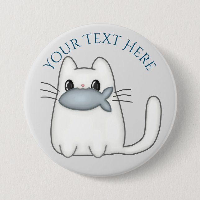 Cute Cat with Prize Fish 7.5 Cm Round Badge (Front)