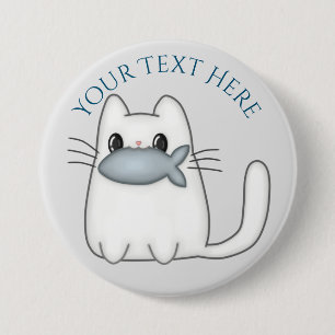 Cute Cat with Prize Fish 7.5 Cm Round Badge