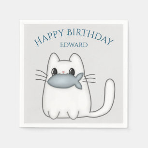 Cute Cat with Prize Fish Napkin