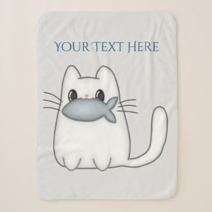 Cute Cat with Prize Fish Sherpa Blanket