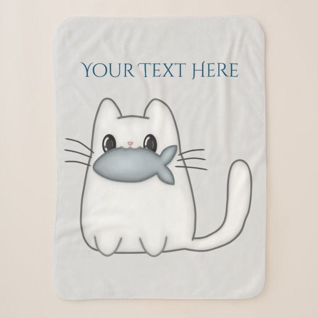 Cute Cat with Prize Fish Sherpa Blanket (Front)