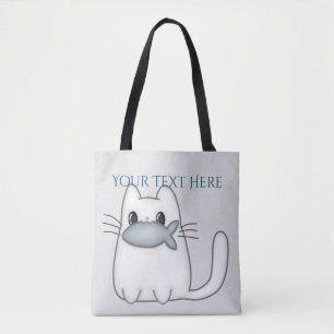 Cute Cat with Prize Fish Tote Bag