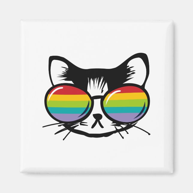 cute cat with rainbow sunglasses magnet (Front)