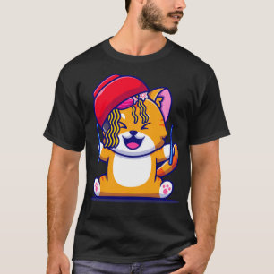 Cute Cat With Ramen Noodle Bowl And Chopstick Cart T-Shirt