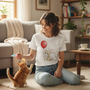 Cute Cat with Red Balloon Shirt for Women