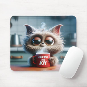 Cute Cat With Red Coffee Mug Mouse Mat