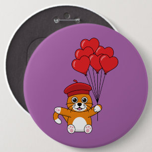 Cute Cat with Red Heart Balloons 6 Cm Round Badge
