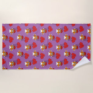 Cute Cat with Red Heart Balloons Beach Towel
