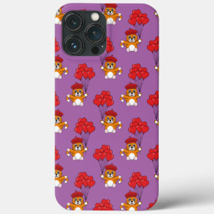 Cute Cat with Red Heart Balloons iPhone 13 Pro Max Case