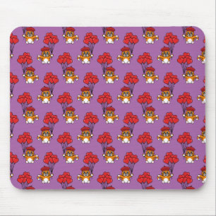 Cute Cat with Red Heart Balloons Mouse Mat
