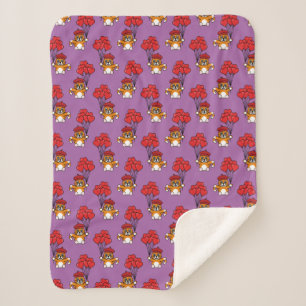 Cute Cat with Red Heart Balloons Sherpa Blanket