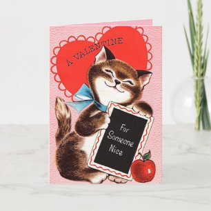 Cute Cat with Red Heart Valentine's Day Card