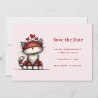 Cute Cat with Red Love Hearts