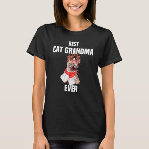 Cute Cat with Reindeer Costume Best Cat Grandma Ev T-Shirt