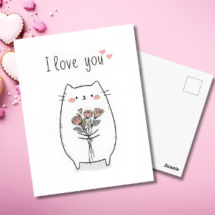 Cute Cat with Roses Valentine`s Day Card 