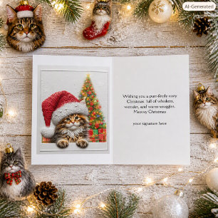Cute Cat with Santa Hat Christmas Holiday Card