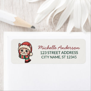 Cute Cat with Santa Hat Christmas Return Address