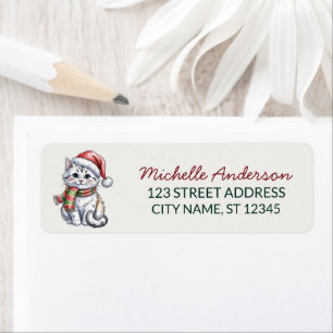 Cute Cat with Santa Hat Christmas Return Address