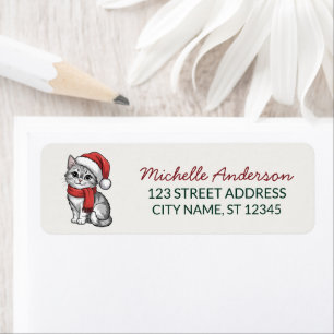 Cute Cat with Santa Hat Christmas Return Address