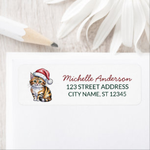 Cute Cat with Santa Hat Christmas Return Address