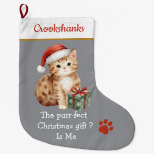 Cute Cat with Santa Hat Christmas Stocking – Funny