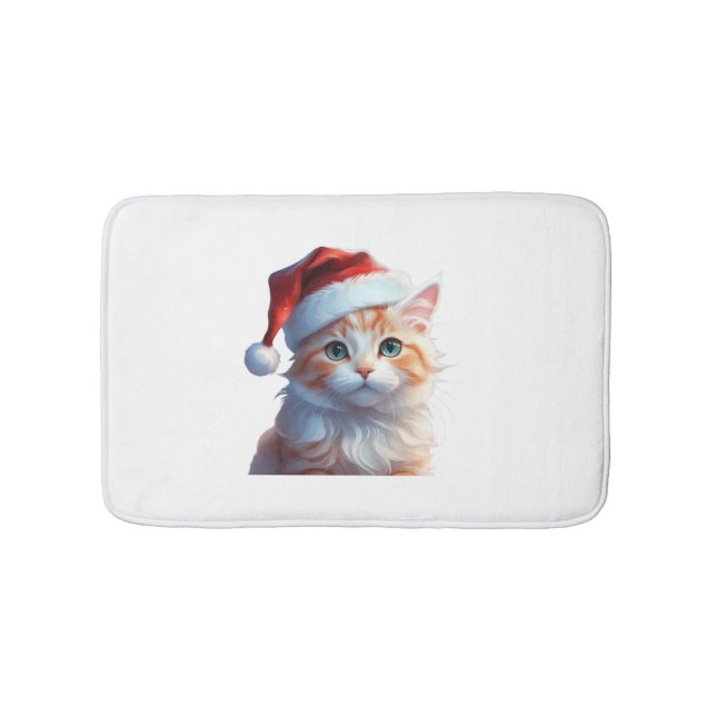Cute cat with santa hat Classic T-Shirt Bath Mat (Front)