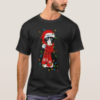 Cute Cat with Santa Hat Lights Funny Christmas Tee