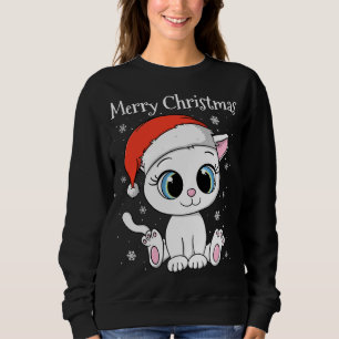 Cute Cat with Santa Hat Merry Christmas Sweatshirt