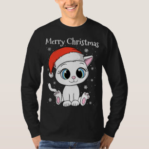 Cute Cat with Santa Hat Merry Christmas T-Shirt