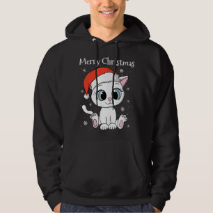 Cute Cat with Santa Hat Merry Christmas xmas Hoodie