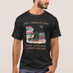 Cute Cat with sewing machine Quilting Sewing Cat T-Shirt