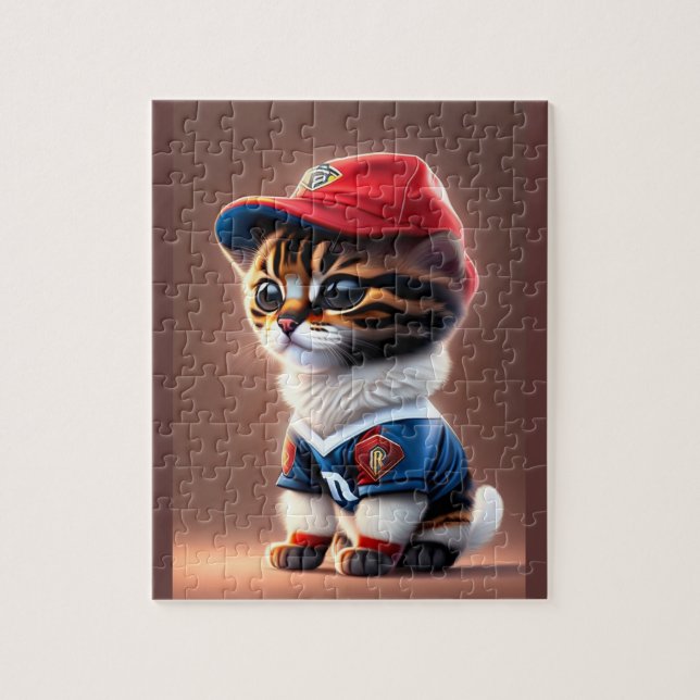 Cute Cat With Soccer Team T Shirt Jigsaw Puzzle (Vertical)