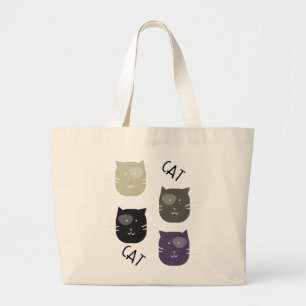 Cute Cat with Spots and Text Library Large Tote Bag