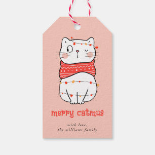 Cute Cat with String Light Merry Catmus Gift Tag