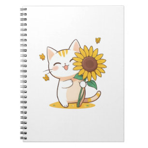 Cute Cat with Sunflower Kawaii Design Notebook