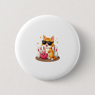 Cute Cat With Sunglasses Cat Playing Bowling For m 6 Cm Round Badge