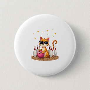 Cute Cat With Sunglasses Cat Playing Bowling For m 6 Cm Round Badge