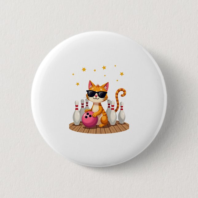 Cute Cat With Sunglasses Cat Playing Bowling For m 6 Cm Round Badge (Front)