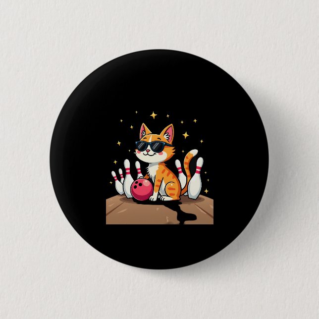 Cute Cat With Sunglasses Cat Playing Bowling For m 6 Cm Round Badge (Front)