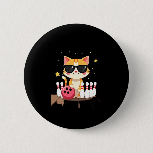 Cute Cat With Sunglasses Cat Playing Bowling For m 6 Cm Round Badge (Front)