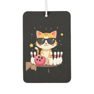 Cute Cat With Sunglasses Cat Playing Bowling For m Car Air Freshener
