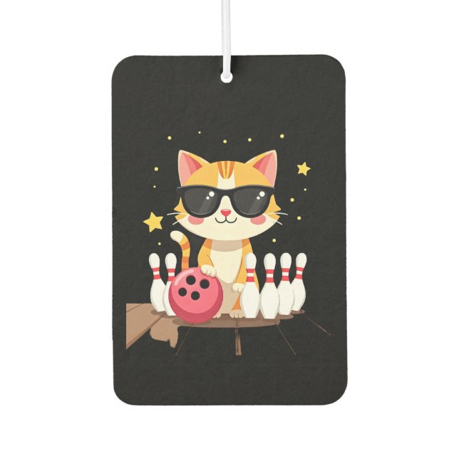 Cute Cat With Sunglasses Cat Playing Bowling For m Car Air Freshener (Front)
