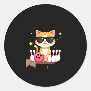 Cute Cat With Sunglasses Cat Playing Bowling For m Classic Round Sticker