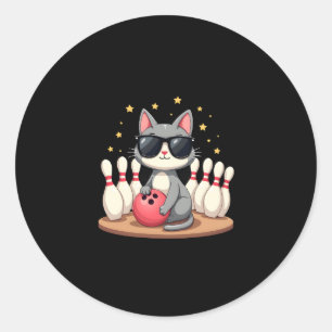 Cute Cat With Sunglasses Cat Playing Bowling For m Classic Round Sticker